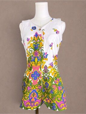 Vintage Alice of California Colorful 1960s Psychedelic Romper & Wrap Skirt Set